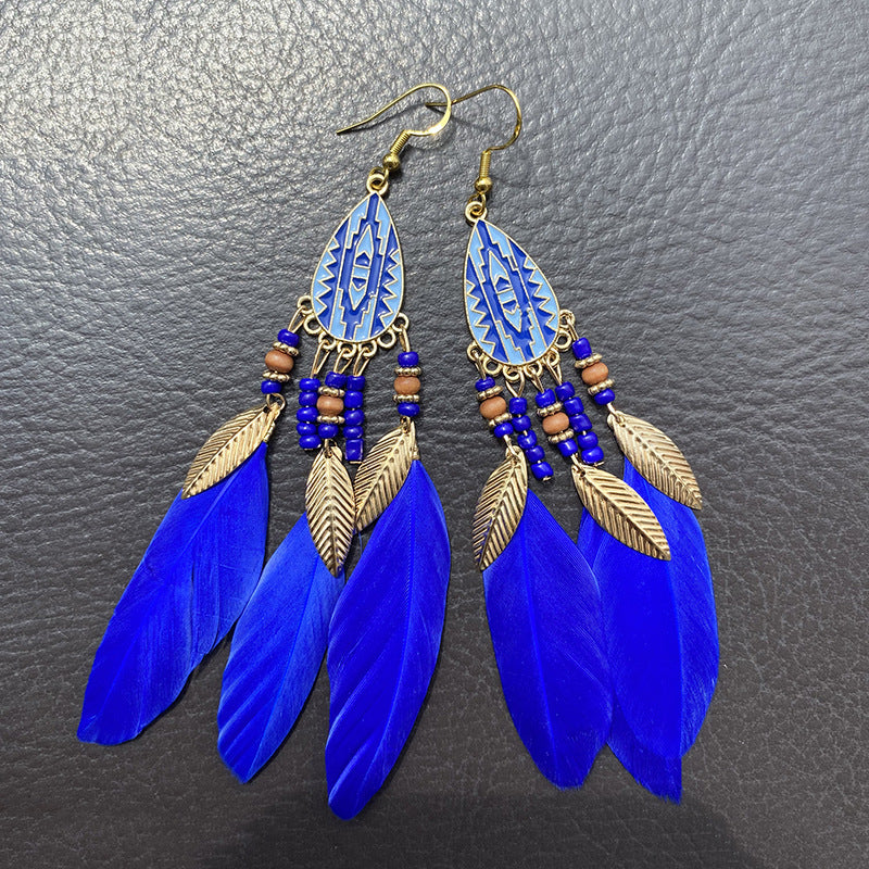 Wholesale Retro Pattern Long Rice Bead Tassel Earrings
